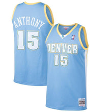 Load image into Gallery viewer, 15-Carmelo Anthony Denver Nuggets Hardwood Classics Swingman Jersey - Light Blue