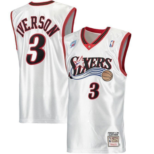 3-Allen Iverson Philadelphia 76ers 2001 Hardwood Classics  - White