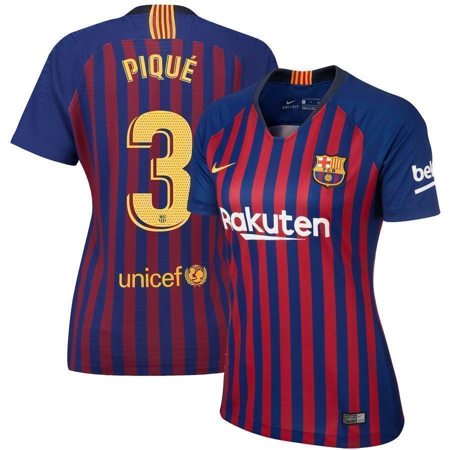 3-Gerard Piqué Barcelona Women's 2018-19 Home Stadium Player Jersey – Blue