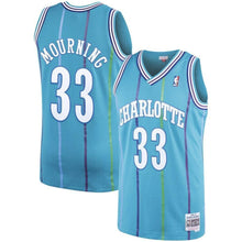 Load image into Gallery viewer, 33-Alonzo Mourning Charlotte Hornets  Hardwood Classics Swingman Jersey – Teal