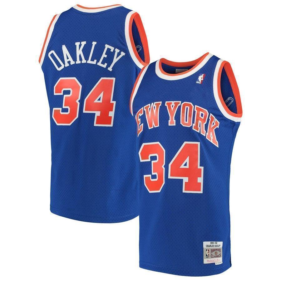 34-Charles Oakley New York Knicks  1991-92 Hardwood Classics Swingman Jersey – Blue