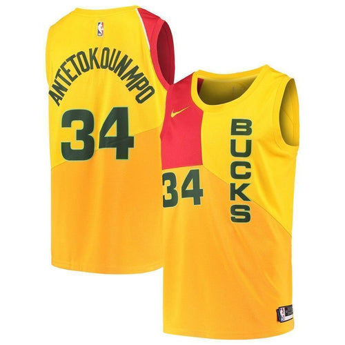 34-Giannis Antetokounmpo Milwaukee Bucks  Swingman Jersey – City Edition – Yellow