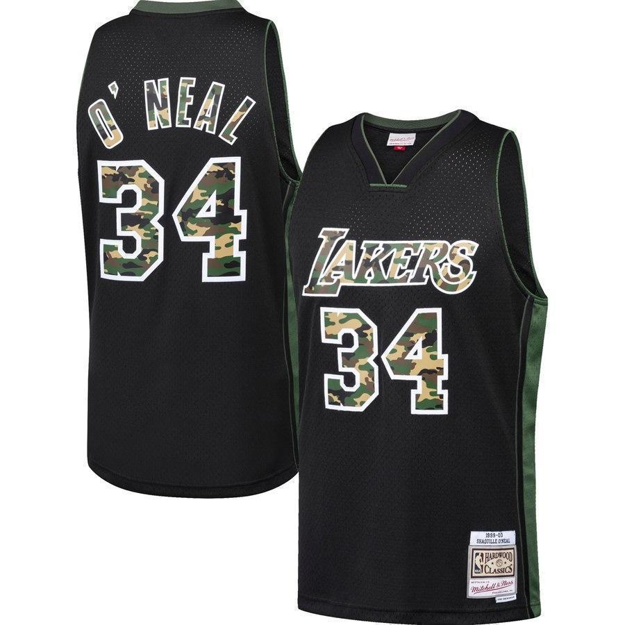 34-Shaquille O'Neal Los Angeles Lakers  Straight Fire Camo Swingman Jersey – Black
