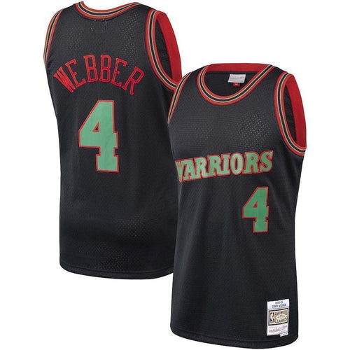 4-Chris Webber Golden State Warriors  Hardwood Classics Christmas Swingan Collection Jersey – Black