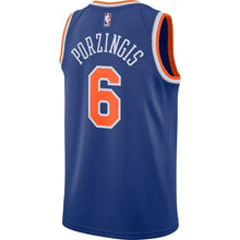 Load image into Gallery viewer, 6-Kristaps Porzingis New York Knicks Swingman Sponsor Patch Jersey Royal - Icon Edition