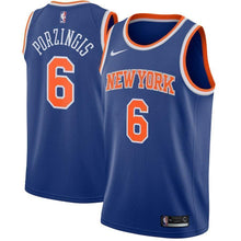 Load image into Gallery viewer, 6-Kristaps Porzingis New York Knicks Swingman Sponsor Patch Jersey Royal - Icon Edition