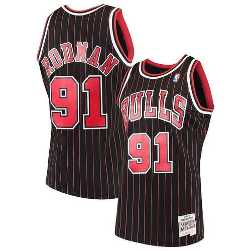 91-Dennis Rodman Chicago Bulls  1995-96 Hardwood Classics Swingman Jersey – Black