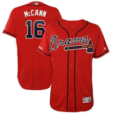 Load image into Gallery viewer, Brian McCann Atlanta Braves Majestic Alternate Collection Flex Base Player Jersey – Navy/Scarlet