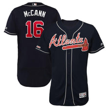 Load image into Gallery viewer, Brian McCann Atlanta Braves Majestic Alternate Collection Flex Base Player Jersey – Navy/Scream