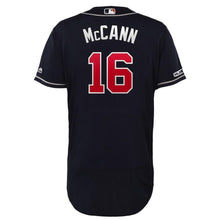 Load image into Gallery viewer, Brian McCann Atlanta Braves Majestic Alternate Collection Flex Base Player Jersey – Navy/Scream
