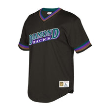 Load image into Gallery viewer, Arizona Diamondbacks Mitchell &amp; Ness Big &amp; Tall Cooperstown Collection Mesh Wordmark V-Neck Jersey – Black