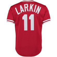 Load image into Gallery viewer, Barry Larkin Cincinnati Reds Mitchell &amp; Ness Throwback Cooperstown Mesh Batting Practice Jersey - Red